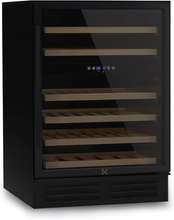 LES PETITS CHAMPS Cave à Vin Encastrable 46 Bouteilles CAVCEDB46, Capacité 137L, 2 Zones de Température, Design Élégant en Acier Inoxydable, Réglage de Température de 5°C à 22°C, Anti-UV, LED [Classe énergétique G]