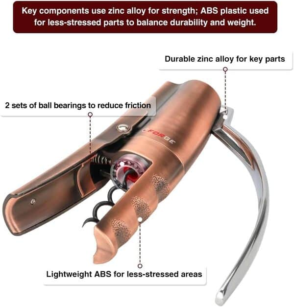 Forge Tire-bouchon à levier de qualité supérieure avec coupe-capsules