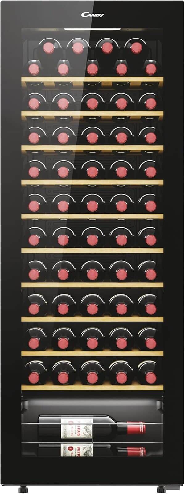 Candy DiVino CWC058, 58 bouteilles, WiFi, App hOn, port réversible, 10 étagères, traitement anti-UV, compresseur anti-vibration, éclairage LED, contrôle numérique, poignée intégrée, [Classe énergétique D]