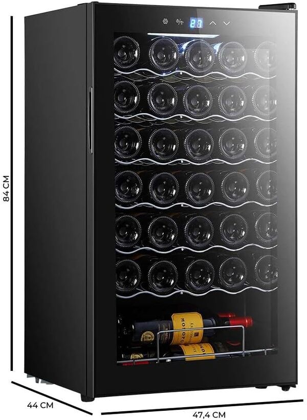 Cecotec Cave à vin 34 bouteilles Bolero grandsommelier 34030 black compressor, 80 L, Refroidissement par compresseur, Température réglable de 5 à 18°C, Commande tactile, Affichage, LED intérieur. [Classe énergétique G]