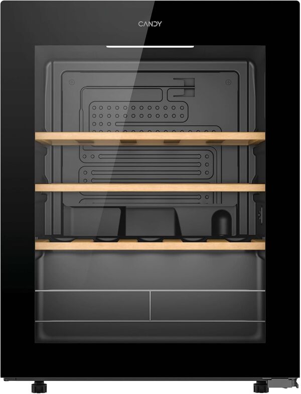 Candy - Cave à Vin Connectée 23 Bouteilles - 1 Porte - Classe Énergétique G - Froid Statique - Noire + Clayettes Bois - 62 Litres - 63 x 47,5 x 45,6 cm - Modèle CWC023 [Classe énergétique G]