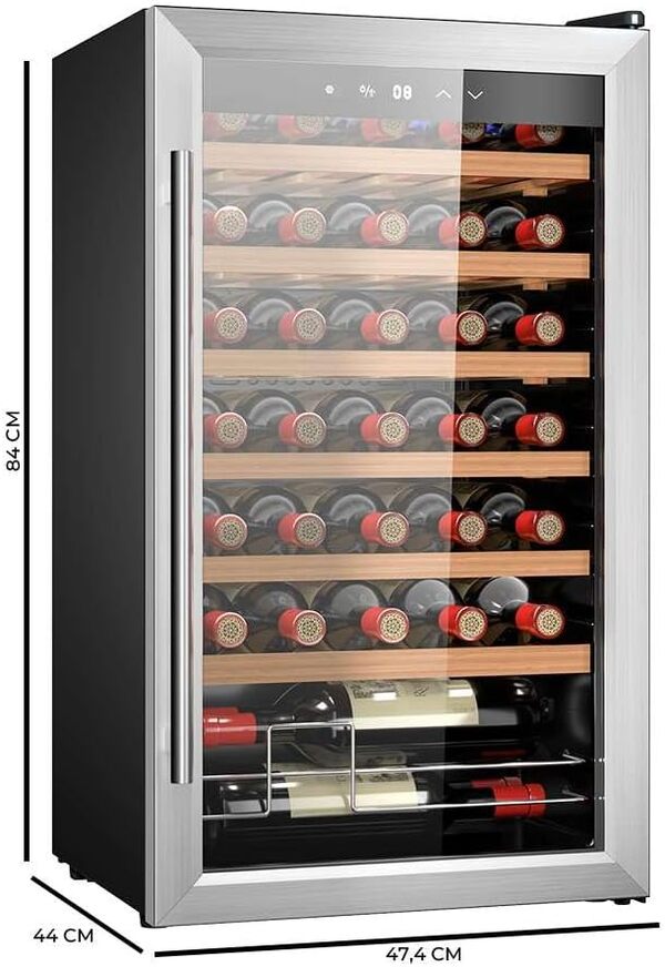 Cecotec Cave à vin 34 bouteilles Bolero grandsommelier 34030 inox compressor, 80 L, Refroidissement par compresseur, Température réglable de 5 à 18°C, Commande tactile, Affichage, LED intérieur. [Classe énergétique G]