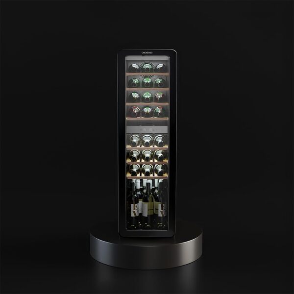 Cecotec Cave a Vin 30 Bouteilles Bolero GrandSommelier Origin Duo 30 Hit Black. Cave à vin rétro, noir, 30 bouteilles, double zone de température 5-12 ºC et 12-20 ºC, NoFrost, LED, clayettes en bois [Classe énergétique G]