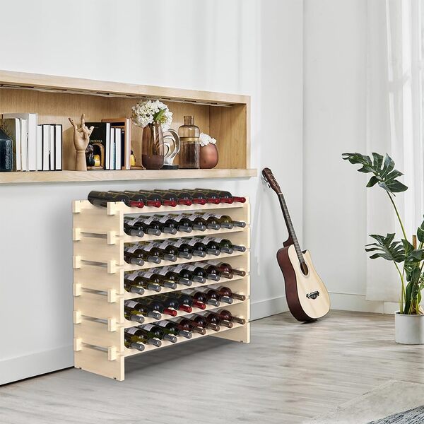 BAKAJI Cave à vin en Bois avec 48 Compartiments Porte-Bouteilles de vin, Champagne, Porte-Bouteille de Terre, Cave d'angle Bar pour Salon, Cuisine, bistrot, Restaurant 90 x 30 x 81 cm