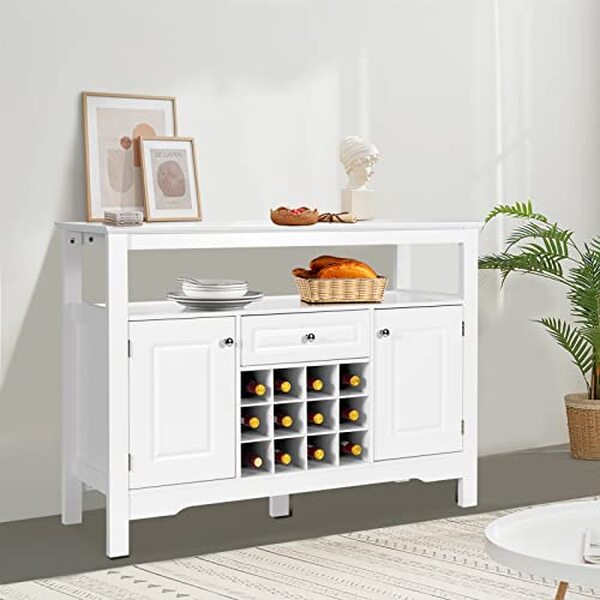 Explorez les caractéristiques du buffet de cuisine GOPLUS : design élégant, porte-bouteille amovible et solutions de rangement pratiques qui s'adaptent à tous vos besoins culinaires.